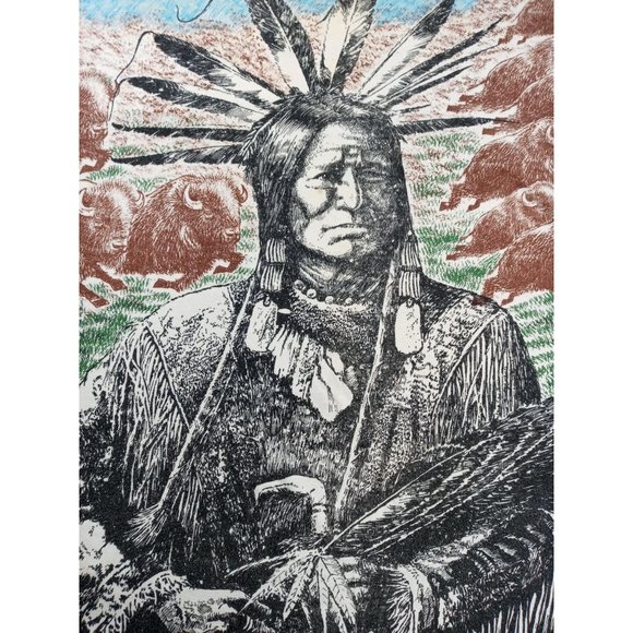 Vintage T shirt Indian Buffalo All Over Print Native American XL Chief Tribal - Picture 3 of 8